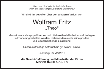 Traueranzeige von Wolfram Fritz von NWZ Neue Württembergische Zeitung