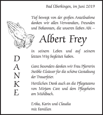 Traueranzeige von Albert Frey von Geislinger Zeitung