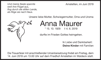 Traueranzeige von Anna Maurer von Geislinger Zeitung