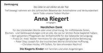 Traueranzeige von Anna Riegert von NWZ Neue Württembergische Zeitung