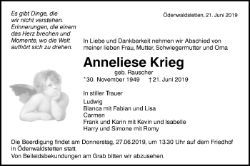 Traueranzeige von Anneliese Krieg von Alb-Bote/Metzinger-Uracher Volksblatt