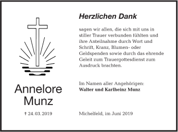 Traueranzeige von Annelore Munz von Haller Tagblatt