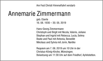 Traueranzeige von Annemarie Zimmermann von Alb-Bote/Metzinger-Uracher Volksblatt