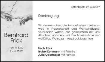 Traueranzeige von Bernhard Frick von NWZ Neue Württembergische Zeitung