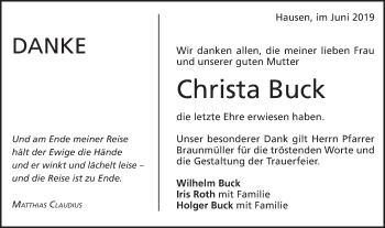 Traueranzeige von Christa Buck von Geislinger Zeitung