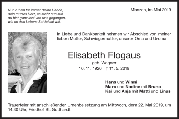 Traueranzeige von Elisabeth Flogaus von NWZ Neue Württembergische Zeitung