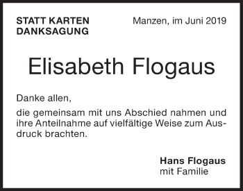 Traueranzeige von Elisabeth Flogaus von NWZ Neue Württembergische Zeitung