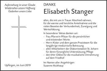 Traueranzeige von Elisabeth Stanger von Alb-Bote/Metzinger-Uracher Volksblatt