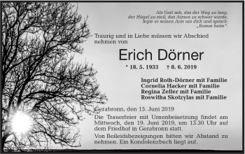 Traueranzeige von Erich Dörner von Hohenloher Tagblatt