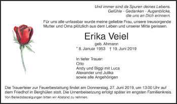 Traueranzeige von Erika Veiel von SÜDWEST PRESSE Ausgabe Ulm/Neu-Ulm