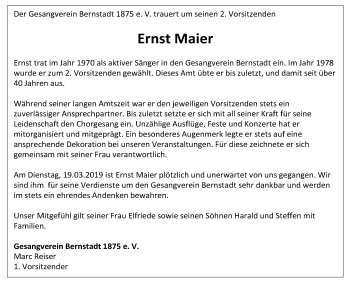 Traueranzeige von Ernst Maier von SÜDWEST PRESSE Ausgabe Ulm/Neu-Ulm