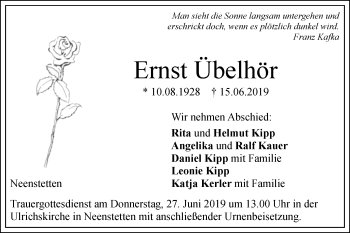 Traueranzeige von Ernst Übelhör von SÜDWEST PRESSE Ausgabe Ulm/Neu-Ulm