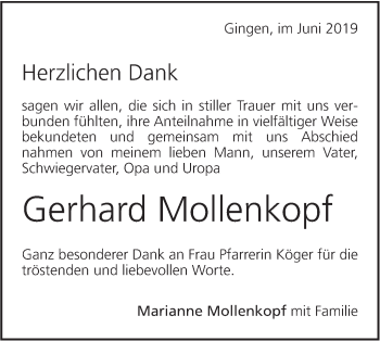 Traueranzeige von Gerhard Mollenkopf von Geislinger Zeitung