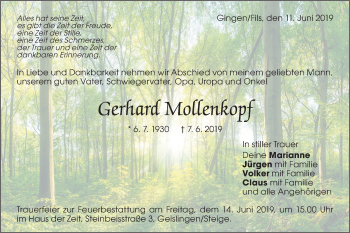 Traueranzeige von Gerhard Mollenkopf von Geislinger Zeitung