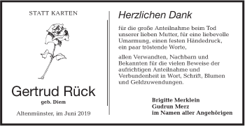 Traueranzeige von Gertrud Rück von Hohenloher Tagblatt