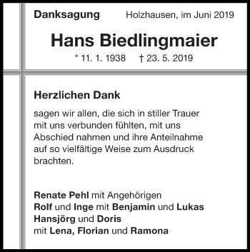 Traueranzeige von Hans Biedlingmaier von NWZ Neue Württembergische Zeitung