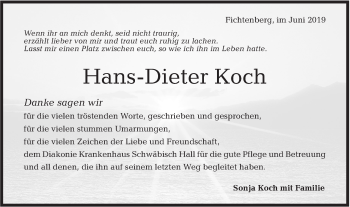 Traueranzeige von Hans-Dieter Koch von Rundschau Gaildorf