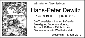 Traueranzeige von Hans-Peter Dewitz von Haller Tagblatt