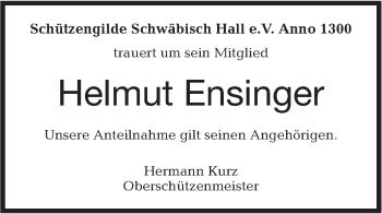 Traueranzeige von Helmut Ensinger von Haller Tagblatt