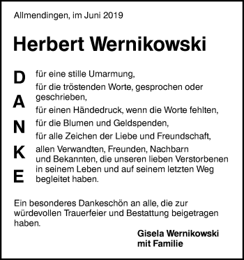 Traueranzeige von Herbert Wernikowski von Ehinger Tagblatt