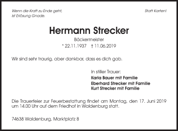 Traueranzeige von Hermann Strecker von Haller Tagblatt