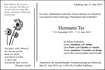 Traueranzeige von Hermann Ter von NWZ Neue Württembergische Zeitung