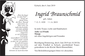 Traueranzeige von Ingrid Braunschmid von Geislinger Zeitung