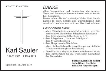 Traueranzeige von Karl Sauler von Hohenloher Tagblatt