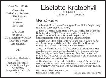 Traueranzeige von Liselotte Kratochvil von Haller Tagblatt