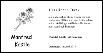 Traueranzeige von Manfred Kästle von Hohenzollerische Zeitung