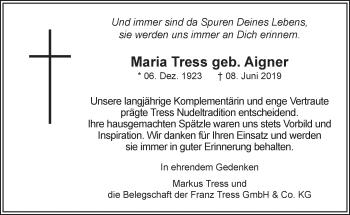 Traueranzeige von Maria Tress von Alb-Bote/Metzinger-Uracher Volksblatt