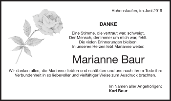 Traueranzeige von Marianne Baur von NWZ Neue Württembergische Zeitung