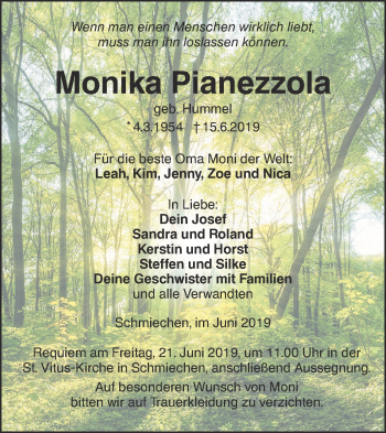 Traueranzeige von Monika Pianezzola von Ehinger Tagblatt