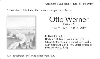 Traueranzeige von Otto Werner von Geislinger Zeitung