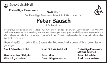 Traueranzeige von Peter Bausch von Haller Tagblatt