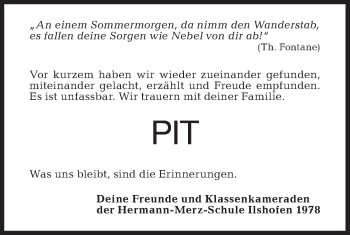 Traueranzeige von Pit  von Haller Tagblatt