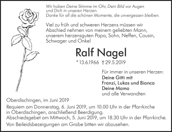 Traueranzeige von Ralf Nagel von SÜDWEST PRESSE Ausgabe Ulm/Neu-Ulm