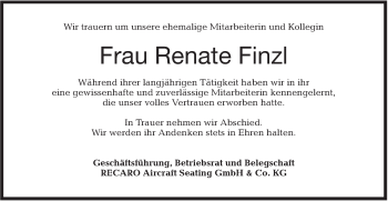 Traueranzeige von Renate Finzl von Haller Tagblatt