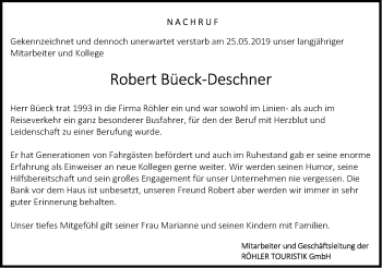 Traueranzeige von Robert Büeck-Deschner von Hohenloher Tagblatt