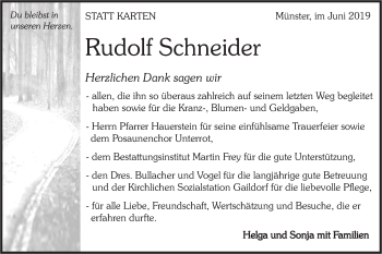 Traueranzeige von Rudolf Schneider von Rundschau Gaildorf