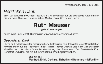 Traueranzeige von Ruth Mauser von Haller Tagblatt