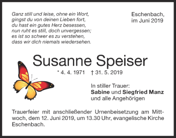 Traueranzeige von Susanne Speiser von NWZ Neue Württembergische Zeitung