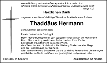 Traueranzeige von Thaddäus Hermann von SÜDWEST PRESSE Ausgabe Ulm/Neu-Ulm