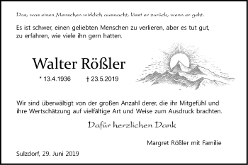 Traueranzeige von Walter Rößler von Haller Tagblatt