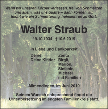 Traueranzeige von Walter Straub von Ehinger Tagblatt