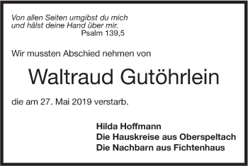 Traueranzeige von Waltraud Gutöhrlein von Hohenloher Tagblatt