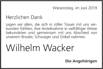 Traueranzeige von Wilhelm Wacker von Geislinger Zeitung