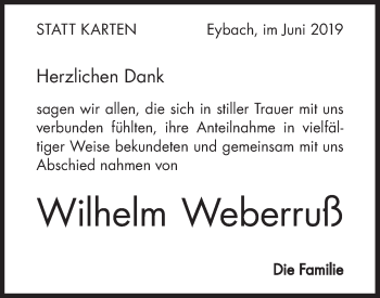 Traueranzeige von Wilhelm Weberruß von Geislinger Zeitung