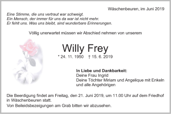 Traueranzeige von Willy Frey von NWZ Neue Württembergische Zeitung