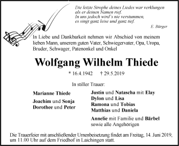 Traueranzeige von Wolfgang Wilhelm Thiede von SÜDWEST PRESSE Ausgabe Ulm/Neu-Ulm